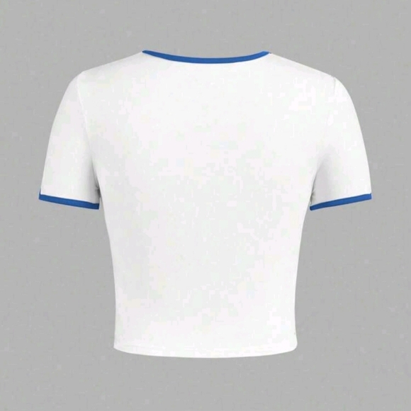 NEW Tween Blue & White Heart "Smile" Crop Tee (12Y) - Picture 2 of 5